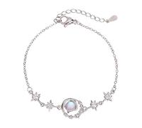 Pulsera chapada en plata con dije de planeta estrella para mujer, joyería elegante, collares de joyería de disfraces, talla única, Metal, No es una piedra preciosa