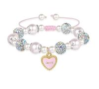 Pulsera con colgante para niñas, Pulseras de Perlas Ajustable, Pulsera de La Amistad, Pulseras de perlas para niñas, Joya Regalo para Hija, Nieta, Sobrina (A)