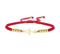 Pulsera con cruz Ankh Pulsera trenzada hecha a mano en Egipto para parejas Concha ajustable Cruz religiosa Tobillera Amuleto del Antiguo Egipto Joyería Regalo para mujeres y hombres (oro-rojo)