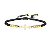 Pulsera con cruz Ankh Pulsera trenzada hecha a mano en Egipto para parejas Concha ajustable Cruz religiosa Tobillera Amuleto del Antiguo Egipto Joyería Regalo para mujeres y hombres (oro-negro)