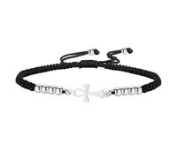 Pulsera con cruz Ankh Pulsera trenzada hecha a mano en Egipto para parejas Concha ajustable Cruz religiosa Tobillera Amuleto del Antiguo Egipto Joyería Regalo para mujeres y hombres (plata-negro)