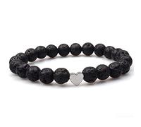 Pulsera con Cuentas de Piedra Volcánica Pulsera con Dijes de Cuentas de Piedra Natural de 8mm Accesorios de Corazón de Amor Plateado Pulsera de Moda Para Hombres y Mujeres Pulsera Deportiva de Yo