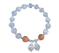 Pulsera con cuentas de plata de ley 925 elástica, para mujer, pulsera curativa natural, cristal elegante de ojo de gato, regalo de joyería de aniversario, cumpleaños, circunferencia 5.5