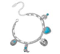 Pulsera con dije de vaquera occidental, pulsera con dije de corazón de cactus y sombrero de bota, One Size, Acero inoxidable, Sin piedra preciosa