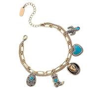 Pulsera con dije de vaquera occidental, pulsera con dije de corazón de cactus y sombrero de bota, One Size, Acero inoxidable, Sin piedra preciosa
