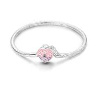 Pulsera con dijes para mujer de plata de ley, pulsera con cadena de serpiente con cierre de corazón, dijes de viaje, pulsera europea, joyería compatible con dijes Pandora, regalo para ella