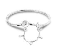 Pulsera con dijes para mujer de plata de ley, pulsera con cadena de serpiente con cierre de corazón, dijes de viaje, pulsera europea, joyería compatible con dijes Pandora, regalo para ella