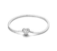 Pulsera con dijes para mujer de plata de ley, pulsera con cadena de serpiente con cierre de corazón, dijes de viaje, pulsera europea, joyería compatible con dijes Pandora, regalo para ella