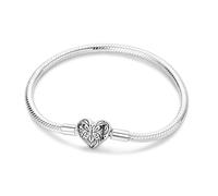 Pulsera con dijes para mujer en plata de ley, pulsera de cadena de serpiente con cierre de corazón Moments, joyería de pulsera europea compatible con dijes Pandora, regalo para ella, 18cm/7.1in(fit