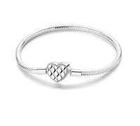 Pulsera con dijes para mujer en plata de ley, pulsera de cadena de serpiente con cierre de corazón Moments, joyería de pulsera europea compatible con dijes Pandora, regalo para ella, 17cm/6.7in(fit