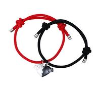 Pulsera con dos aros y dos piedras de deseo, color blanco y negro, para parejas, amor, tomados de la mano, fase de succión, pulsera ajustable Pro Diver 8927ob, talla única, Metal, No es una piedra