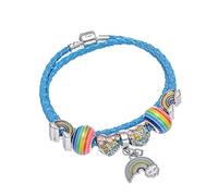 Pulsera con encanto de arco iris Banda de cuero azul Diversidad humana y unidad de la humanidad LGBQT Amor y justicia para todos a todos