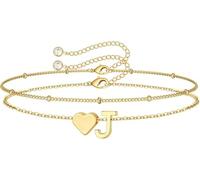 Pulsera con inicial, chapada en oro de 14 quilates, pulsera con inicial de corazón A-Z para mujeres y niñas, regalos de joyería de moda, pulseras de oro delicadas con letras, regalos de cumpleaños