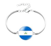 Pulsera con La Bandera De Nicaragua - Brazalete con Botón Y Dije De Cabujón con Cúpula De Vidrio, Pulsera con La Bandera De América del Norte, Pulsera Ajustable, Regalo De Re