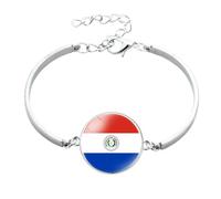 Pulsera con La Bandera De Paraguay: Países De América del Sur con Cúpula De Cristal Y Cabujón, Brazalete con Botón, Pulsera Patriota Ajustable, Accesorios De Regalo De Joyer