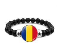 Pulsera Con La Bandera De Rumania: Brazalete Con Cuentas Y Colgante Negro Ajustable De Moda, Accesorios De Pulsera De Joyería De Hip Hop, Regalo De Cumpleaños Para Hombres Y Mu