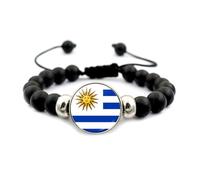 Pulsera con La Bandera De Uruguay: Brazalete Elástico con Cuentas De Vidrio Y Cordón Negro, Accesorios De Regalo De Recuerdo del Patriota, Pulsera para Mujeres Y Hombres, Negro