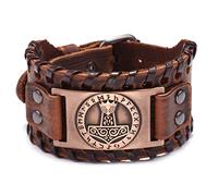 Pulsera con patrón de martillo de Thor, pulsera de cuero vikingo, pulsera de amuleto de runas nórdicas, Pulsera de nudo celta hecha a mano, pulsera vintage para mujeres hombres (Marrón)