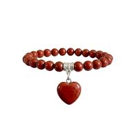 Pulsera con piedras naturales reales y colgante de corazón, energía positiva, armonía interior y protección espiritual, amor y bienestar, Medio, Piedra, Ágata roja