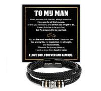 Pulsera con texto en inglés «To My Man» para marido, novio y hombre, pulsera de cuero trenzado Love You Forever, regalo de boda, San Valentín, Navidad, cumpleaños, con mensaje sincero y caja elegante