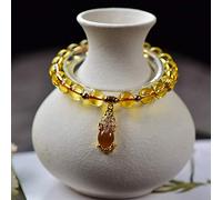 Pulsera,Cristal Amarillo/Pi Yao PulseraChakra Riqueza Pulsera Amuleto De Piedras Preciosas Brazalete Elástico Talismán para Dinero Buena Suerte Prosperidad