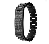 Pulsera cristiana Oración del Señor TEN COMMANDMNTS Negro Acero inoxidable Alta precisión Sólido Ajustablele Varios estilos Regalo para Cristianos, 8.3inch, Acero inoxidable, Sin gemas.
