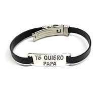 Pulsera Cuero | Frase Te Quiero Papá | Pulseras Elásticas | Piel | Ajustable (CUERO NEGRO)
