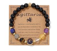 Pulsera De 12 Cuentas De Constelación De 18 Quilates Pulsera Espiritual Con Signos Zodíaco Para Hombres Mujeres Elástica De Piedra Natural De Cristal De 8Mm Regalo Para Novios Novias Sagitario