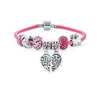 Pulsera De 2 Piezas Con Cuentas Separables De Mejor Amiga Hermana De Hermandad Bff Tema De Corazón Dividido Multi Encanto Cuero Genuino Rosa Para Mujeress De Plata Esterlina .925 7 Pulgadas