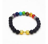 Pulsera de 7 Chakras Lava volcánica Mala meditación joyería religiosa pulseras de energía de Yoga para hombres y mujeres, mancuernas doradas