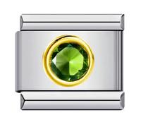 Pulsera de acero inoxidable compatible con nominación con fecha redonda, mes de nacimiento, año de nacimiento, cumpleaños, piedra natal para madre e hija, gema italiana, 9 mm, eslabones de acero