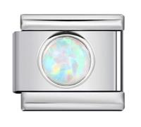 Pulsera de acero inoxidable compatible con nominación con fecha redonda, mes de nacimiento, año de nacimiento, cumpleaños, piedra natal para madre e hija, gema italiana, 9 mm, eslabones de acero