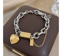 Pulsera de Acero Inoxidable con Cadena Gruesa y Dorado y Plateado Estilo Punk, con Colgante de de Amor a , Joyería para Muñeca para Mujeres y Hombres, Ideal para Fiestas y Regalos de