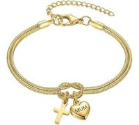 Pulsera de acero inoxidable con colgante de cruz de corazón para mamá, nudo de amor, joyería que no se oxida, regalo para el día de la madre, cumpleaños, Navidad para mamá de hija e hijo, One Size