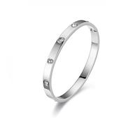 Pulsera de Acero Inoxidable para Mujer con Diamantes: Pulsera de Moda Sencilla con Circonitas 6mm de Ancho Plata - Para Ocio Negocios Regalos
