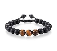 Pulsera de ágata negra y piedra de ojo de tigre para novio, marido, papá, hijo, abuelo, nieto, hijastro, hermano, padrastro, piedra, sin piedra preciosa, 5 inches, Piedra, No es una piedra preciosa