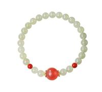 Pulsera de ágata roja de jade hetiano natural de 6 mm, pulseras de cuentas de material natural, pulsera elástica con caja de regalo para mujeres, esposas y novias, adjustable, Jade Hotan natural