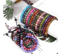 Pulsera De Ágatas De Piedra Natural, Pulseras Ajustables Con Cuentas De Ágatas Agrietadas Redondas De 8mm, Brazalete Para Mujeres Y Hombres, Pulsera Trenzada De Joyería,picasso Negro,alrededor De 17 Cm-27 Cm