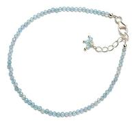Pulsera de aguamarina de 2,5 mm con cuentas redondas facetadas y cierre ajustable chapado en plata de 18 cm para hombre y mujer | LK_STACK_00770