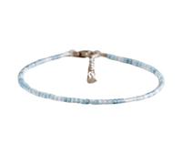 Pulsera de aguamarina de 2 mm con cuentas redondas facetadas y cierre ajustable chapado en plata de 18 cm para hombre y mujer | LK_STACK_00785