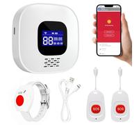 Pulsera de Alarma para Personas de Edad, Timbre Inteligente de Llamada de Emergencia WiFi para Pacientes Ancianos Discapacitados, 2 Botón de Pánico + 1 Receptor + 1 Pulsera (Soporta Wi-Fi 2.4GHz)