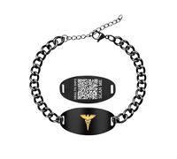 Pulsera de alerta médica de acero inoxidable con símbolo de caduceo dorado para hombres y mujeres, grabado con láser o dinámica, pulsera de identificación médica con código QR | Cadena ajustable para