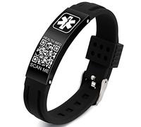 Pulsera de Alerta médica de código QR para hombres y mujeres - muñeca impermeable de silicona de hasta 9 pulgadas - más espacio para personalizar la información médica de emergencia