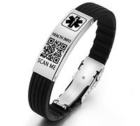 Pulsera de Alerta médica de código QR para hombres y mujeres - muñeca impermeable de silicona de hasta 9 pulgadas - más espacio para personalizar la información médica de emergencia