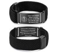 Pulsera de Alerta Médica Personalizada Hombre Mujer Pulsera ID Médica Nailon con Texto Pulseras identificativa de Emergencia Deporte Sueño Regalo para Mamá, Papá, Abuelo,Abuela (negro)