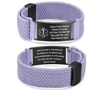 Pulsera de Alerta Médica Personalizada Hombre Mujer Pulsera ID Médica Nailon con Texto Pulseras identificativa de Emergencia Deporte Sueño Regalo para Mamá, Papá, Abuelo,Abuela (morado)
