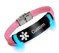Pulsera de alerta médica personalizada que brilla en la oscuridad para concienciación de alergias diabéticas, pulsera de silicona para hombres y mujeres, joyería de identificación de condiciones