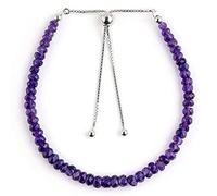 Pulsera de amatista de 3-4 mm con cuentas facetadas y forma redonda, cierre ajustable bañado en plata de 18 cm. Para hombre, mujer y unisex. Pulsera apilable con cadena de eslabones. | LNK_YG_00299