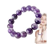 Pulsera de Amatista Natural,Pulseras de Amatista Púrpura | Pulsera de cuentas Pulsera de amatista natural de 8 mm - Pulsera elástica auténtica, pulsera de piedra curativa hecha a mano para mujeres y h