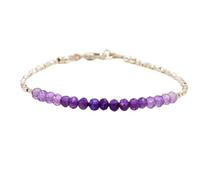 Pulsera de amatista sombreada de 3,5 mm con cuentas redondas talladas y facetadas, cierre chapado en plata de 18 cm para hombre y mujer | LK_STACK_06050